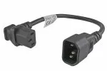 Cold appliance cable C13 90° down to C14, 0,75mm², VDE, black, length 0,30m