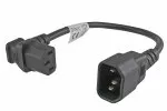 Napájecí kabel C13 90° dolů k C14, 0,75 mm², VDE, černý, délka 0,30 m