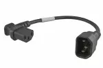 Power cable C13 90° left to C14, 0.75mm², VDE, black, length 0.30m