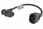 Power cable C13 90° right to C14, 0,75mm², VDE, black, length 0,30m