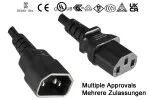 Kabel zasilający C13 do C14, przedłużacz, 1mm², wiele homologacji: VDE/UL/CCC/KTL/SAA/PSE, czarny, długość 1,00m