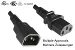 Kaltgeräteverlängerung C13 auf C14, 1mm², Multi-Zulassungen