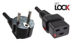 Power cord Europe CEE 7/7 90° to C19, 1,5mm², with lock, VDE, black, length 2,00m