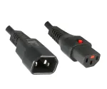 Power cable C14 to C13, 1mm², with lock, extension, VDE, black, length 2.00m