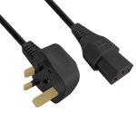 Mains cable England UK type G 5A to C13, with lock, 1.00mm², approval: BSI or ASTA, black, length 2.00m