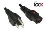 Power cable America USA NEMA 5-15P, type B to C13, with lock, approvals: UL/CSA, black, length 2.00m