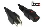Power cable America USA NEMA 5-15P, type B to C13, with lock, approvals: UL/CSA, black, length 2.00m