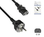 Netzkabel Europa CEE 7/7 gerade auf C13, 0,75mm², CEE 7/7/IEC 60320-C13, VDE, schwarz, DINIC Box mit Euroloch, Länge 1,00m