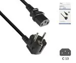 Kabel sieciowy Europa CEE 7/7 90° do C13, 0,75 mm², VDE, czarny, długość 0,90 m, puszka DINIC