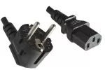 Netzkabel Europa CEE 7/7 90° auf C13, 1 mm², VDE, schwarz, Länge 3,00m