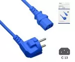 Power cord Europe CEE 7/7 90° to C13, 0,75mm², VDE, blue, length 1,80m, DINIC box