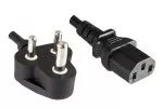 Power cable India type D to C13, 1mm², 10A, approval: BIS, black, length 5.00m