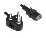 Netzkabel Indien Typ D auf C13, 0,75mm², Zulassung: BIS, schwarz, Länge 5,00m