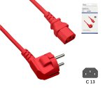 Netkabel Europa CEE 7/7 90° naar C13, 0,75mm², VDE, rood, DINIC doos met Euro gat, lengte 1,80m