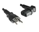 Síťový kabel Švýcarsko typ J (částečně izolovaný) na C13 90°, 1mm², homologace: SEV, černý, délka 3,00m