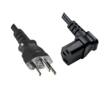 Mains cable Switzerland type J (partially insulated) to C13 90°, 0.75mm², approval: SEV, black, length 1.80m