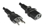 Netzkabel Schweiz Typ J (teilisoliert) auf C13, 0,75mm², Zulassung: SEV, schwarz, Länge 1,00m