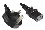 Power cord England type UK G 10A to C13, 1mm², Approved: ASTA/SASO/HK u. Singapore SM, black, length 3,00m