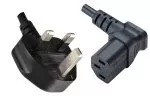 Power cable England UK type G 10A to C13 90°, 0,75mm², Approved: ASTA/SASO/HK and Singapore SM, black, length 1,80m