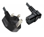 Nettkabel England UK type G 10A til C13 90°, 0,75mm², godkjent: ASTA/SASO/HK og Singapore SM, svart, lengde 1,80m