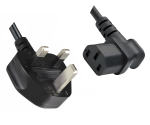 Nettkabel England UK type G 10A til C13 90°, 0,75mm², godkjent: ASTA /SASO /HK og Singapore SM, svart, lengde 2,00m