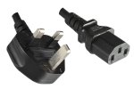 Netzkabel England UK Typ G 10A auf C13, 1mm², Zulassung: ASTA, schwarz, Länge 2,00m