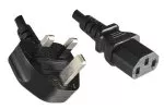 Netzkabel England UK Typ G 10A auf C13, 1mm², Zulassung: ASTA, LSZH, schwarz, Länge 1,80m