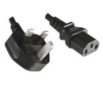 Nettkabel England UK type G 10A til C13, 0,75mm², godkjent: ASTA /SASO /HK og Singapore SM, svart, lengde 1,00m