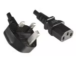 Mains cable England UK type G 10A to C13, 1mm², approval: ASTA /SASO /HK and Singapore SM, black, length 5.00m