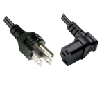 Netzkabel Amerika USA NEMA 5-15P, Typ B - C13 unten gewinkelt, AWG18, SVT,  UL/CSA, schwarz, Länge 1,80m
