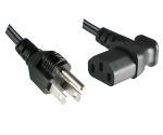 Netzkabel Amerika USA NEMA 5-15P, Typ B - C13 zur Seite gewinkelt, AWG18, SVT,  UL/CSA, schwarz, Länge 1,80m