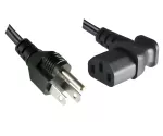 Netzkabel Amerika USA NEMA 5-15P, Typ B - C13 zur Seite gewinkelt, AWG18, SVT, UL/CSA, schwarz, Länge 1,80m