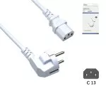 Power cord Europe CEE 7/7 90° to C13, 0,75mm², VDE, white, length 1,80m, DINIC box