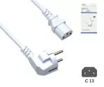 Kabel sieciowy Europa CEE 7/7 90° do C13, 0,75 mm², VDE, biały, długość 1,80 m, puszka DINIC