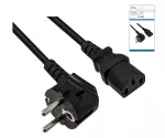 Netzkabel Europa CEE 7/7 90° auf C13, 0,75mm², VDE, schwarz, DINIC Box mit Euroloch, Länge 1,80m