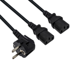 Y-nätkabel CEE 7/7 90° 1,20m till 2x C13 0,80m, 1mm², VDE, svart, längd 2,00m