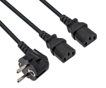 Câble secteur en Y CEE 7/7 90° 1,20m sur 2x C13 0,80m, 1mm², VDE, noir, longueur 2,00m