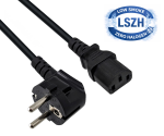 Europe LSZH omrežni kabel, CEE 7/7 90° do C13, 1mm², VDE, črn, dolžina 1,80 m