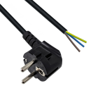 Síťový kabel CEE 7/7 90° s otevřeným koncem, 0,75 mm², VDE, NF, DEMKO, FINKO, KEMA, CEBEC, OVE, IMQ, SEV, SAA, černý, délka 2 m
