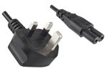 Netzkabel England UK Typ G 3A auf C7, 0,75mm², Zulassung: BSI, UKCA, schwarz, Länge 1,80m