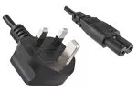 Power cable England UK type G 3A to C7, 0,75mm², approval: BSI, black, length 1,80m