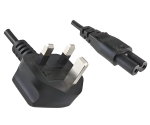 Nettkabel England UK type G 3A til C7, 0,75mm², godkjenning: BSI, UKCA, svart, lengde 1,80m