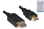 DisplayPort auf HDMI Kabel, DP 20pol auf HDMI Stecker, Auflösung max. 1920x1080p bei 60Hz, schwarz, DINIC Polybag, 2m