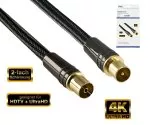 Cabo de antena DINIC Premium, ficha coaxial para tomada, gama DINIC Dubai, preto, comprimento 2,00 m, caixa DINIC