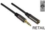 Cablu audio premium cu mufă jack de 3,5 mm la priză, gama Dubai, prelungire, negru, 2,00m