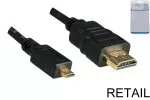 HDMI-kabel A-plugg til mikro-HDMI (D)-plugg, svart, lengde 0,50 m, blisterpakning