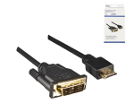 HDMI Kabel A Stecker auf DVI-D Stecker, vergoldete Kontakte, schwarz, DINIC Box mit Euroloch, Länge 2,00m