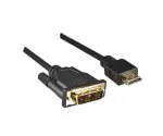 HDMI Kabel A Stecker auf DVI-D Stecker, vergoldete Kontakte, schwarz, Länge 2,00m, DINIC Polybag