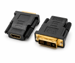 HDMI-sovitin tyyppi A 19pin Bu. ja DVI St. irtotavarana kullatut koskettimet, musta, irtotavarana polybagiin