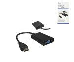 HDMI adapter type A 19-pin plug to VGA socket, with audio socket, black, DINIC box with Euro hole